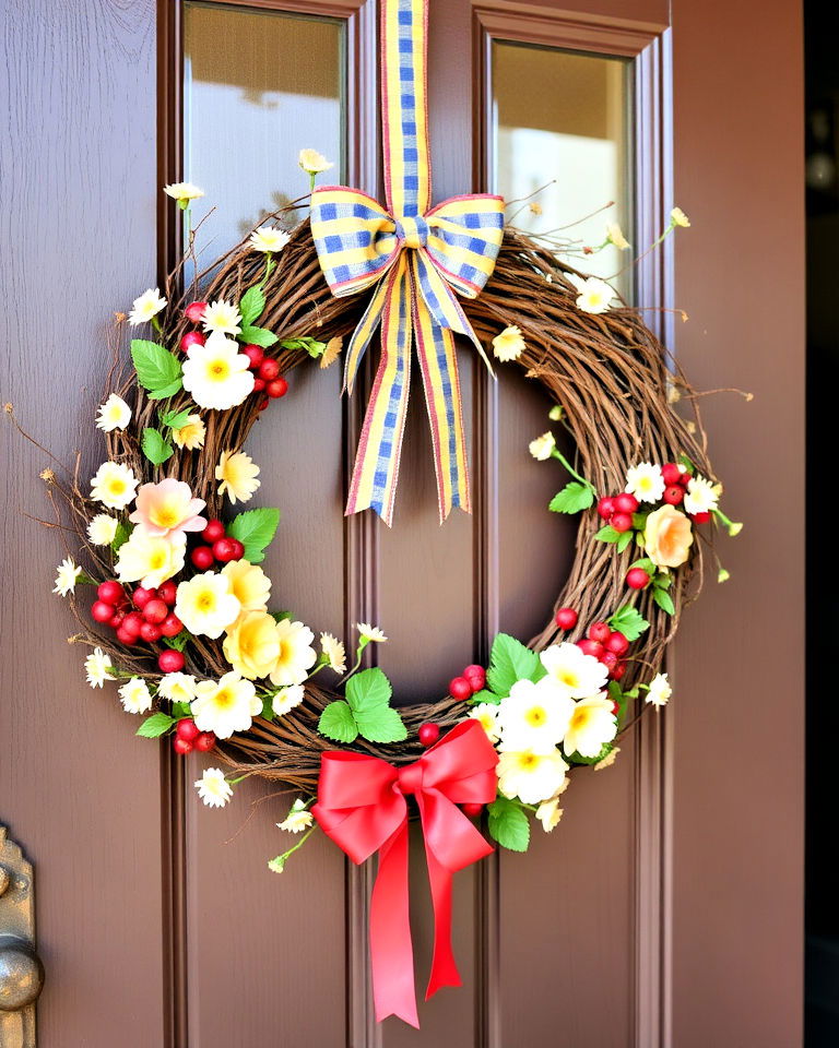 unique grapevine wreaths with summer accents - 20 Summer Door Decoration Ideas