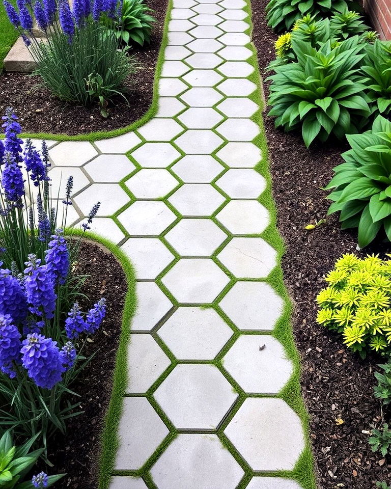 unique hexagonal concrete paver path - 30 Garden Path Ideas