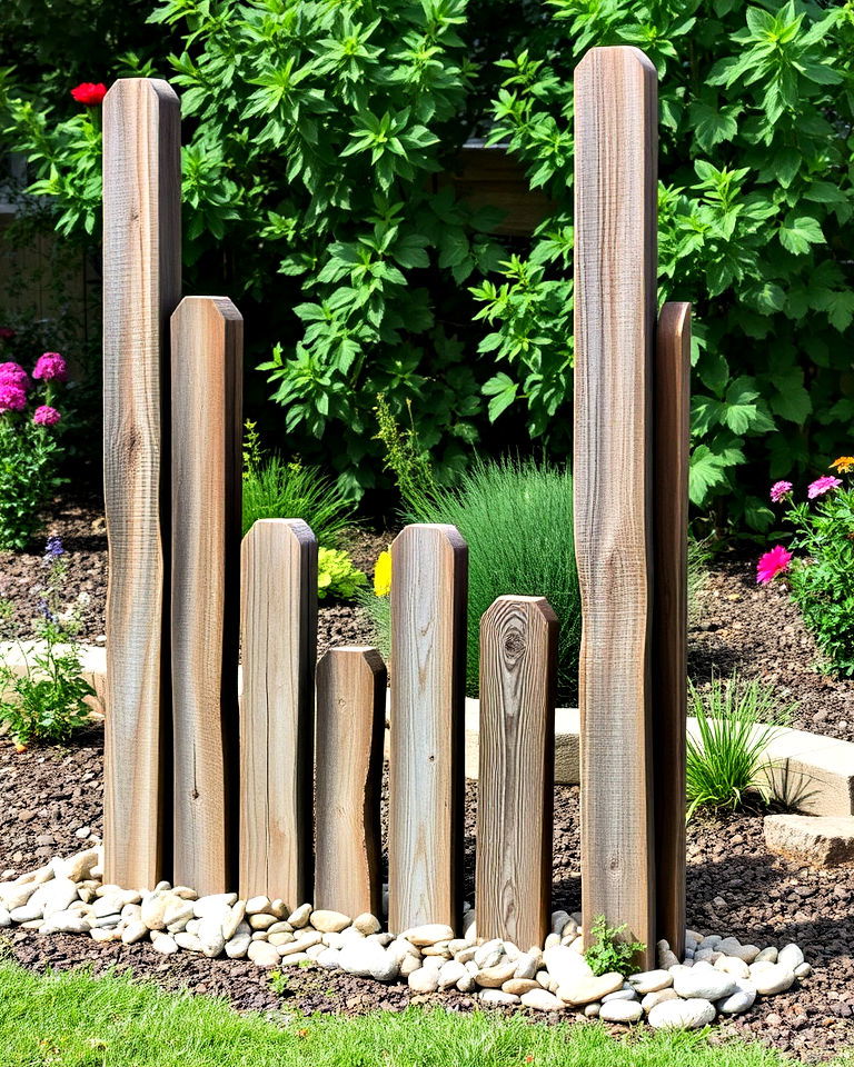 unique landscaping with decorative vertical posts - 20 Railroad Ties Landscaping Ideas