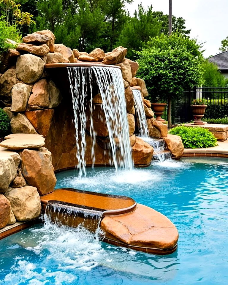 unique lazy river with integrated waterfall - 20 Lazy River Swimming Pool Ideas
