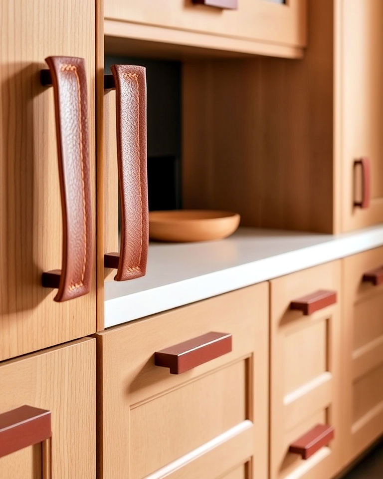 unique leather cabinet handles - 40 Kitchen Cabinet Hardware Ideas