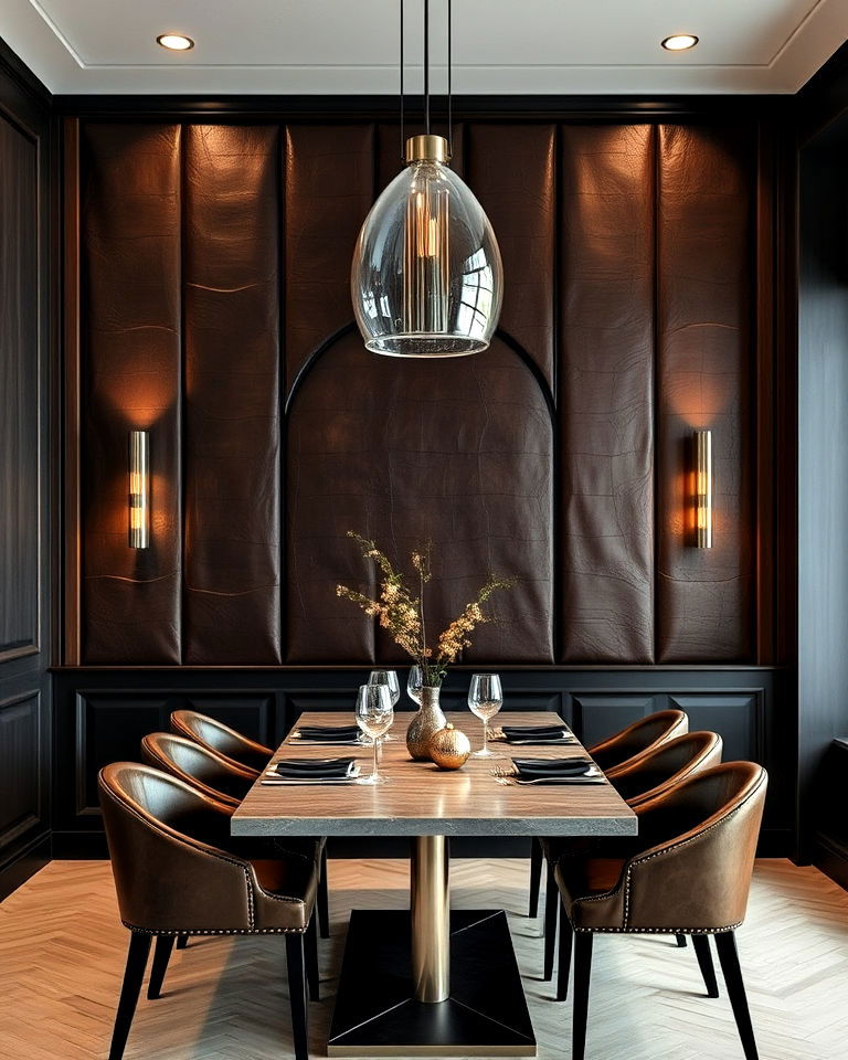 unique leather panels for a luxe texture - 25 Dining Room Wall Paneling Ideas