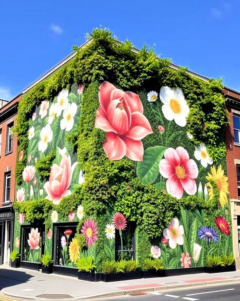 unique living wall with painted accents - 20 Flower Murals on Buildings
