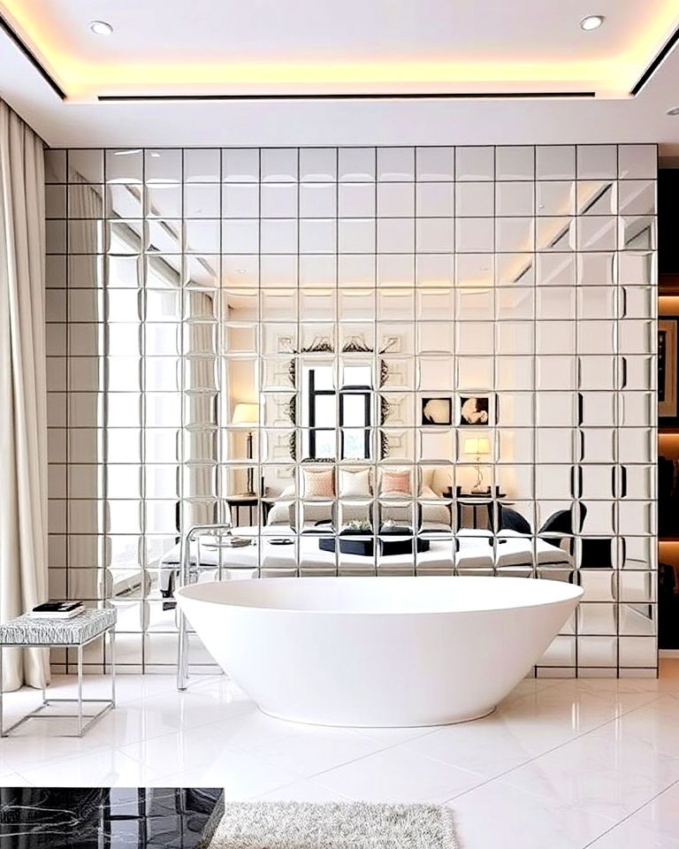 unique mirrored tiles for a luxe touch - 20 Mirror Collage Wall Ideas