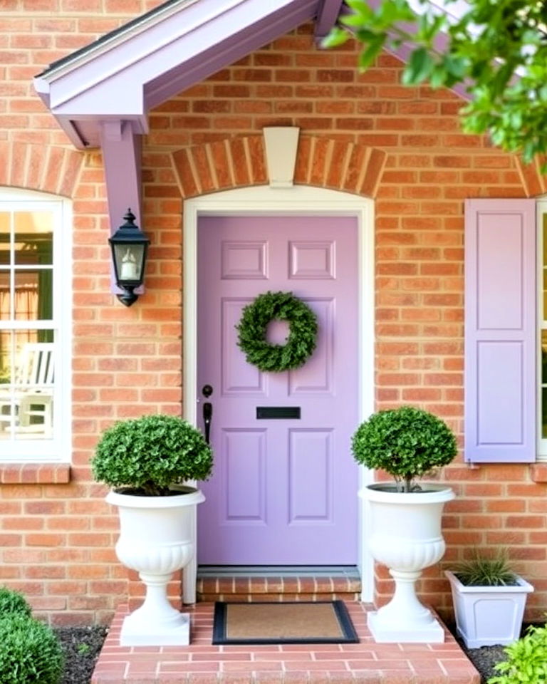 unique muted lavender touches - 25 Tan Brick House Color Schemes