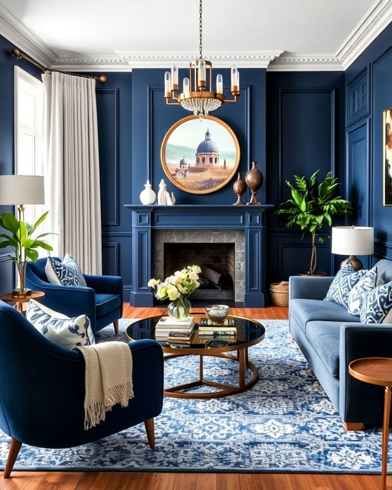 unique navy blue feature chair - 25 Navy Blue Living Room Ideas