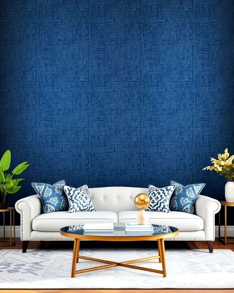 unique navy blue textured wallpaper - 25 Navy Blue Living Room Ideas