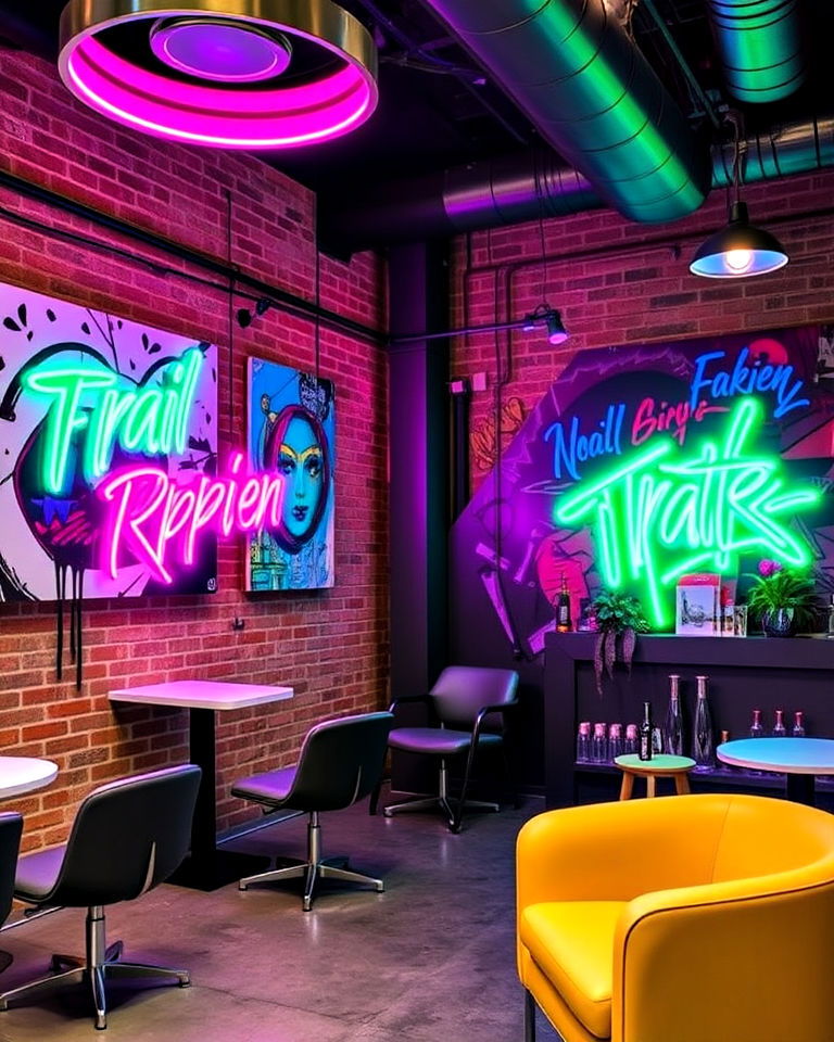 unique neon and urban vibes - 30 Nail Salon Interior Design Ideas