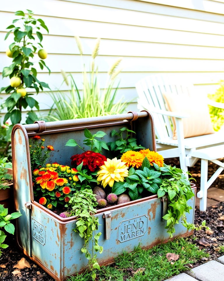 unique old toolbox planter - 40 Fall Planter Ideas