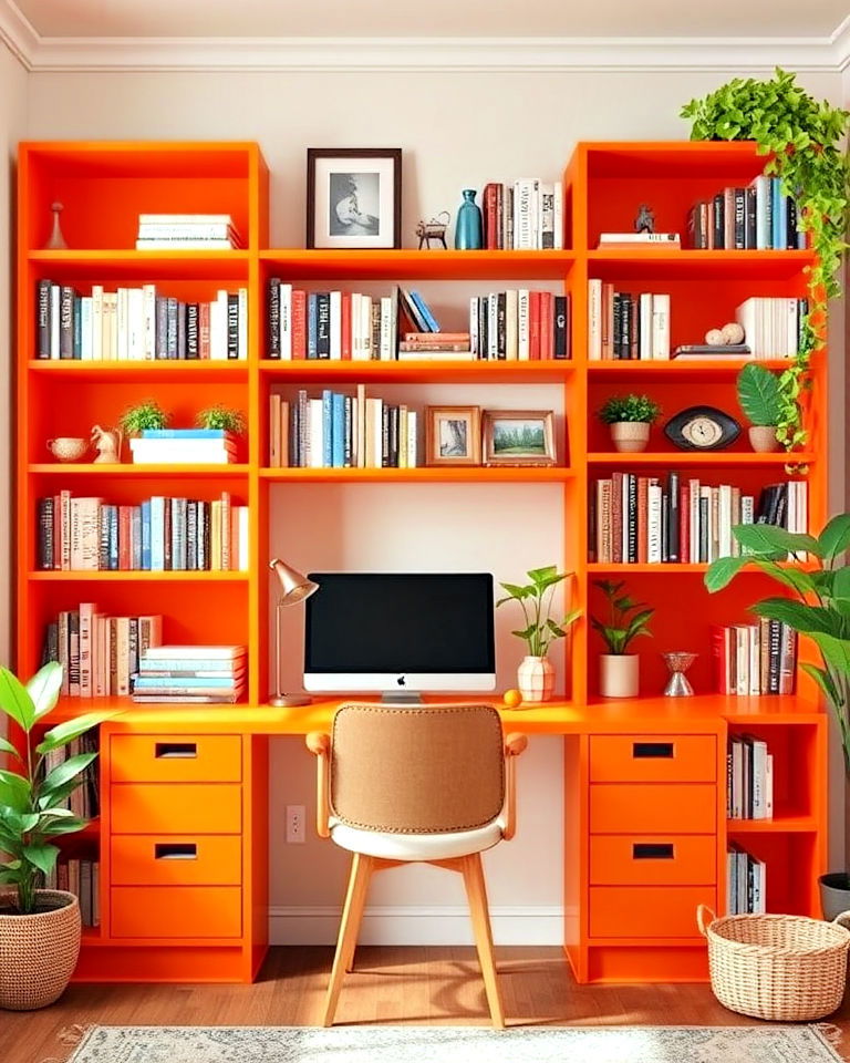 unique orange bookshelves - 30 Orange Room Ideas