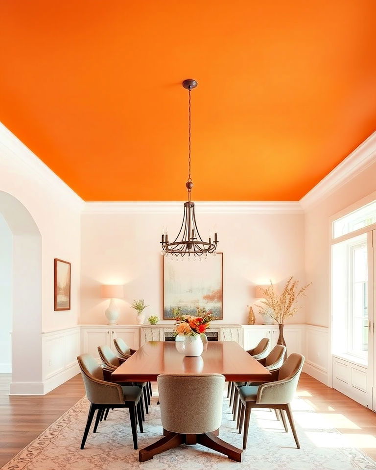 unique orange painted ceiling - 30 Orange Room Ideas