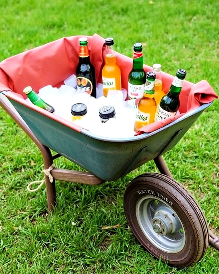 unique outdoor beverage station - 25 Old Wheelbarrow Ideas