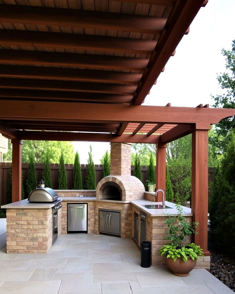unique outdoor kitchen with pergola for shade - 20 Outdoor Kitchen With Pizza Oven