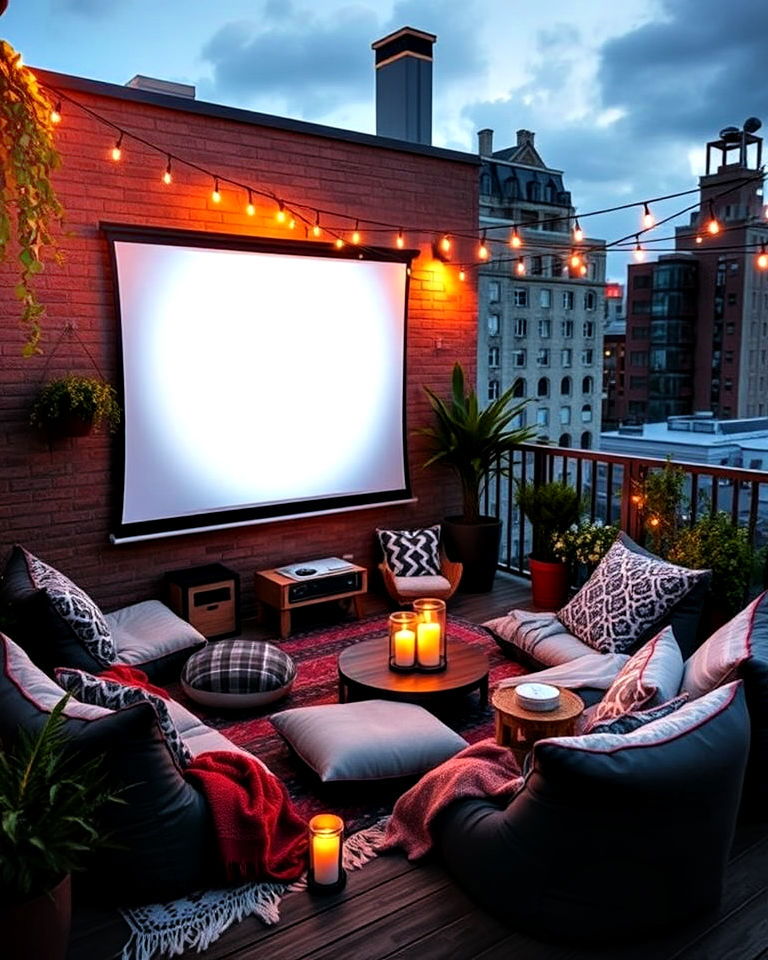unique outdoor movie corner - 20 Loft Balcony Ideas