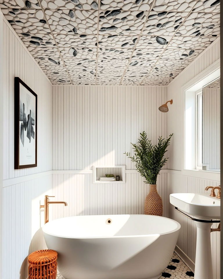 unique pebble tile ceiling accent for bathroom - 20 Pebble Tile Bathroom Ideas