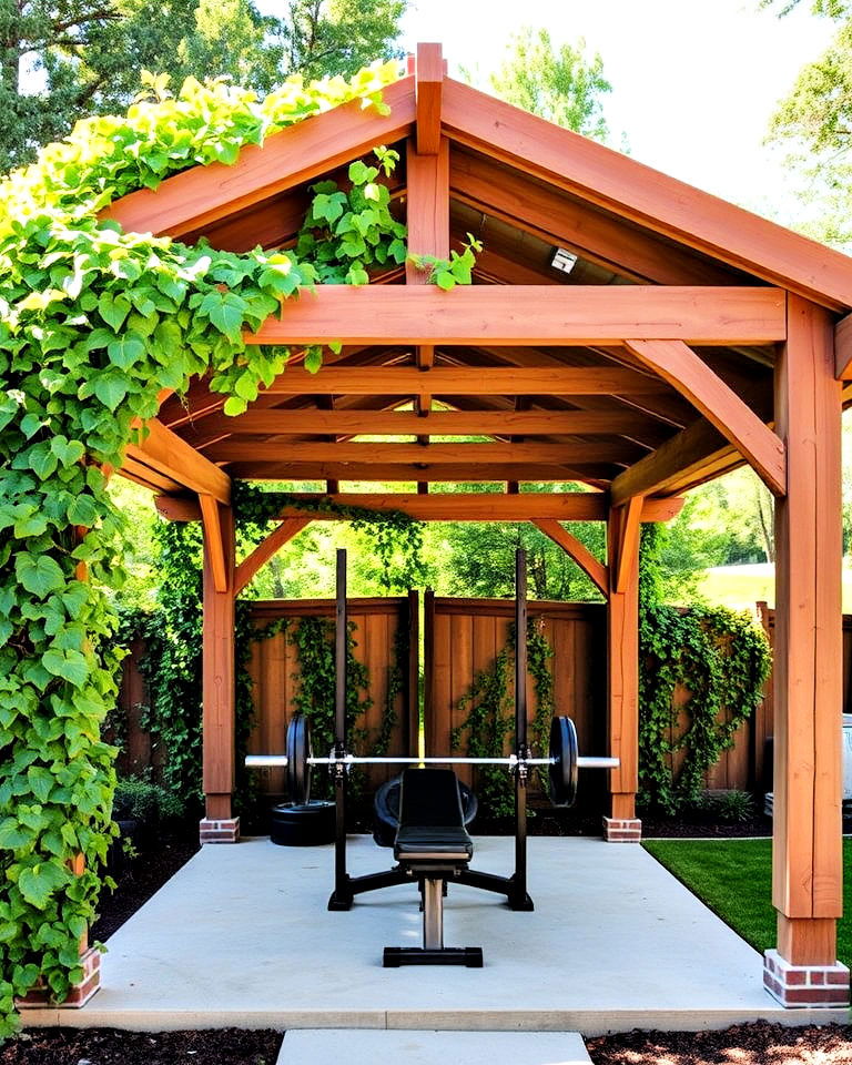 unique pergola covered weightlifting area - 15 Garden Gym Ideas