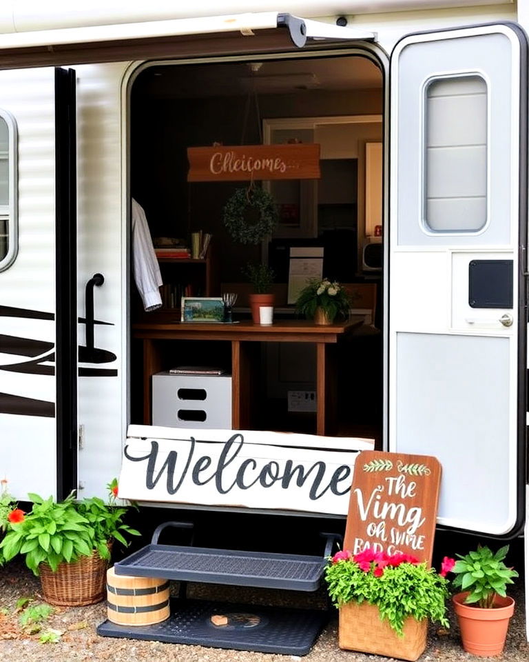 unique personalized welcome sign - 30 Rv Campsite Decorating Ideas
