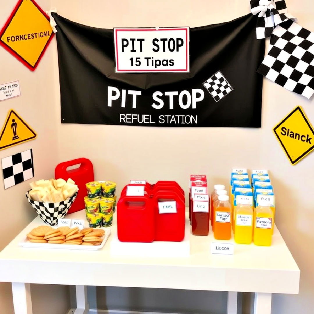 unique pit stop refuel station - 25 Hot Wheels Birthday Party Ideas