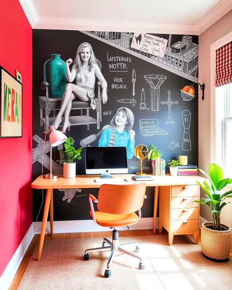 unique playful accent walls - 25 Eclectic Home Office Ideas