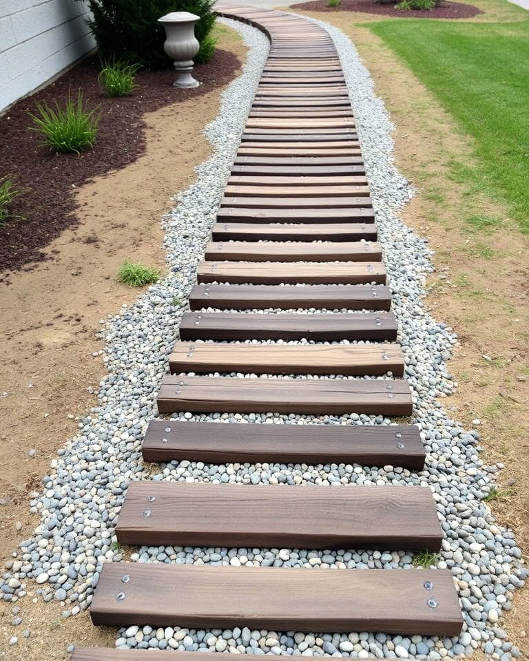 unique raised walkway with railroad ties - 20 Railroad Ties Landscaping Ideas