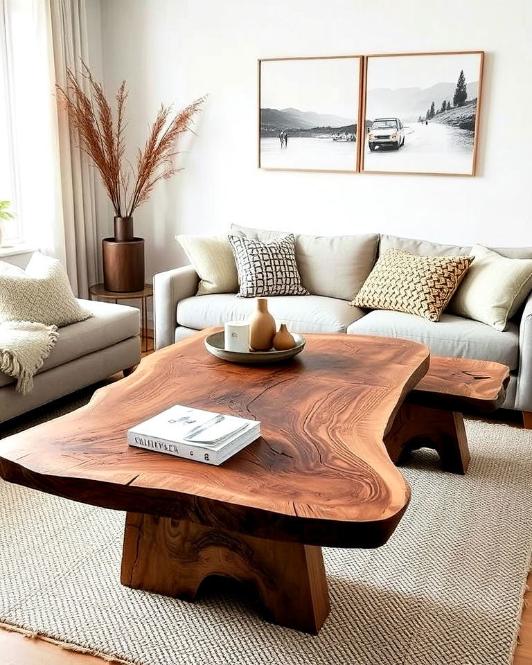 unique raw edge wooden furniture - 30 Rustic Scandinavian Living Room Ideas