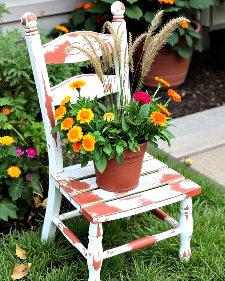 unique repurposed chair planter - 40 Fall Planter Ideas