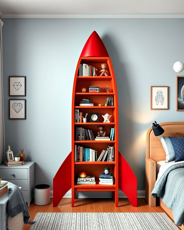 unique rocket ship bookshelf - 20 Galaxy Space-themed Bedroom Ideas