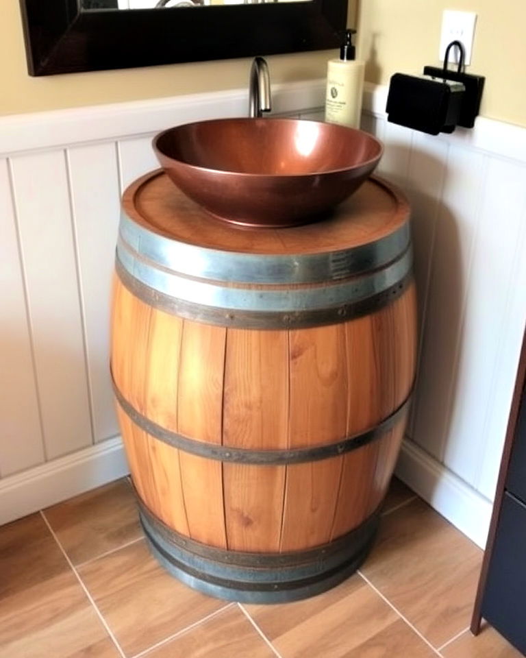 unique rustic barrel vanity - 15 Rustic Bathroom Vanity Ideas