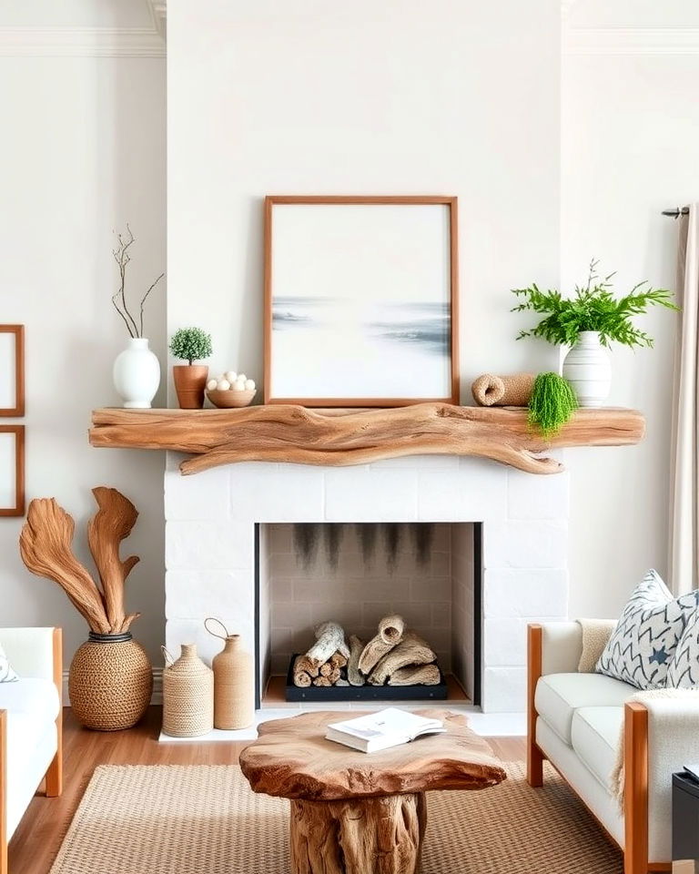 unique rustic driftwood fireplace mantel - 20 Wood Fireplace Mantel Ideas