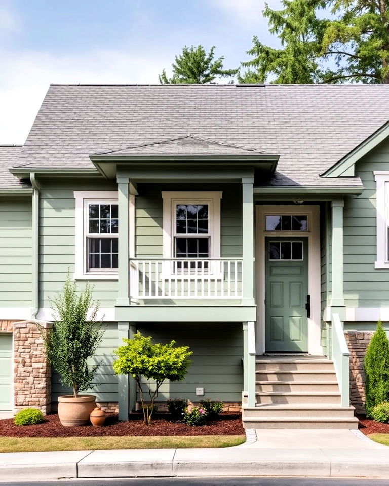 unique sage green and soft gray combo - 30 Sage Green House Exterior Ideas