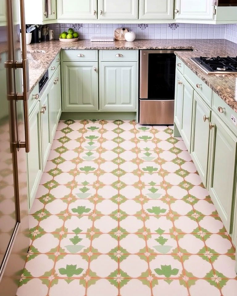 unique sage green and white patterned tiles - 25 Sage Green and White Kitchen Ideas