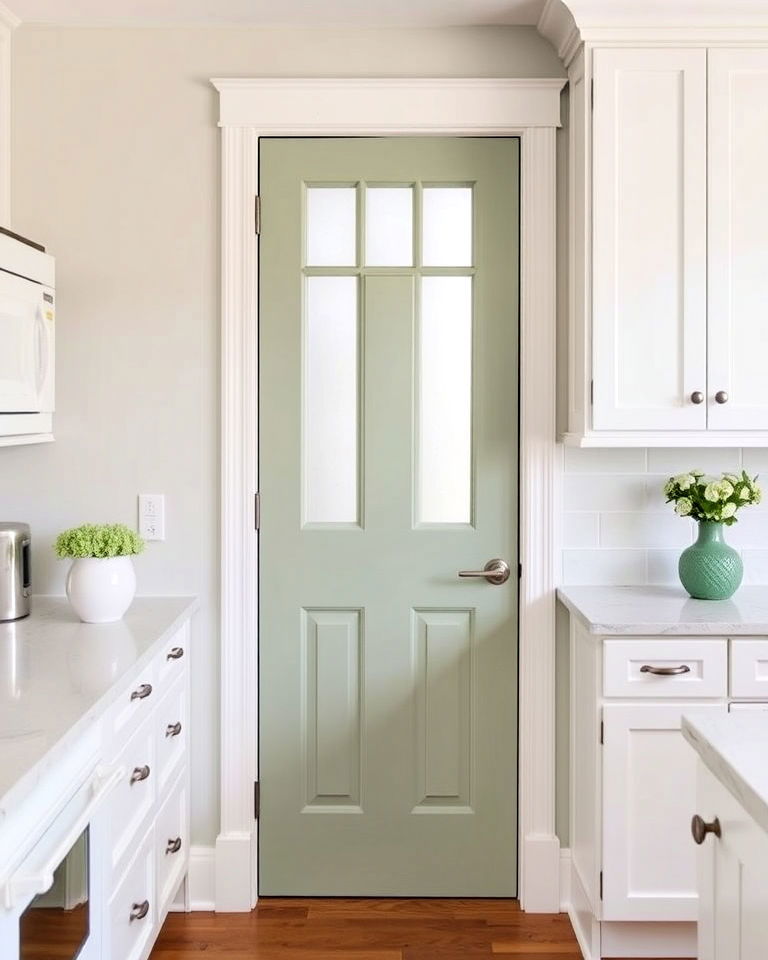 unique sage green pantry door - 25 Sage Green and White Kitchen Ideas