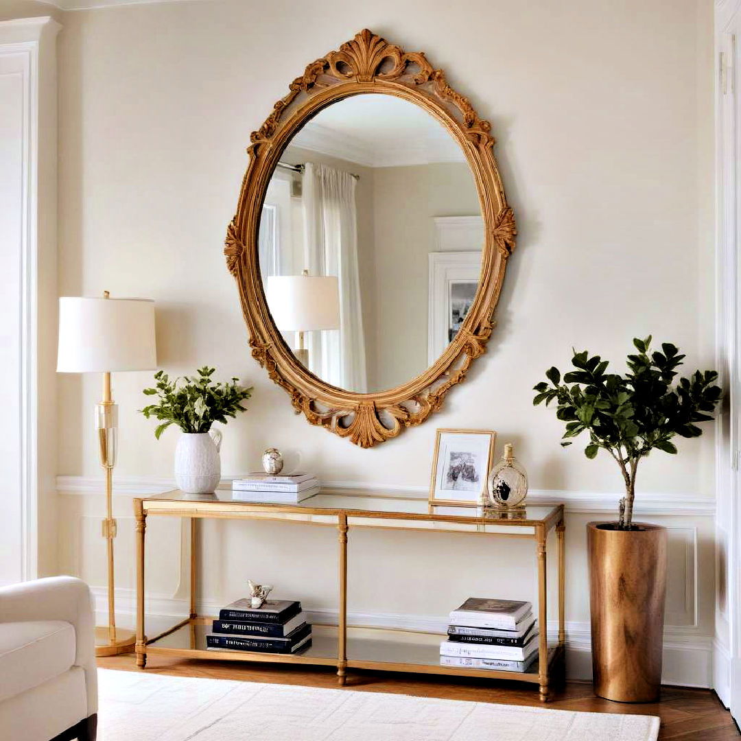unique shape mirror framed in wood - 30 Preppy Room Ideas