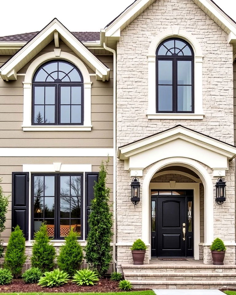 unique shaped window frames - 30 Transitional Home Exterior Ideas