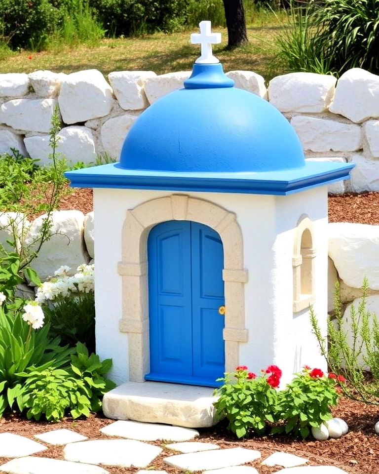 unique small stone chapel replica - 30 Greek Garden Ideas
