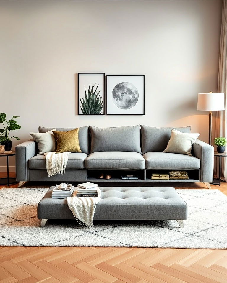 unique sofa with built in storage - 30 Living Room Storage Ideas