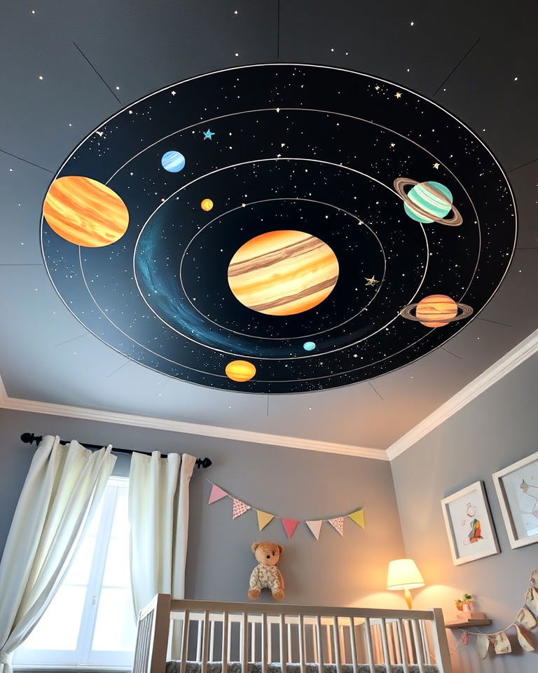 unique solar system ceiling decals - 20 Space-themed Nursery Ideas