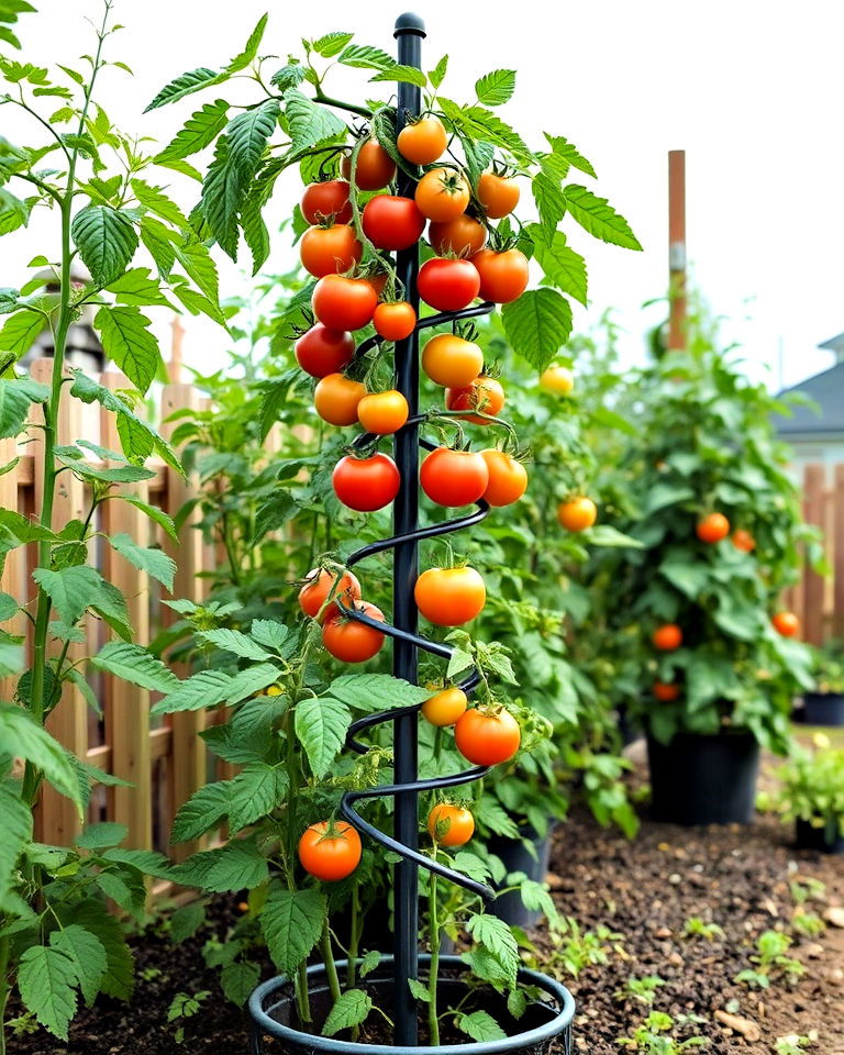 unique spiral trellis to support tomato plants - 30 Tomato Trellis Ideas
