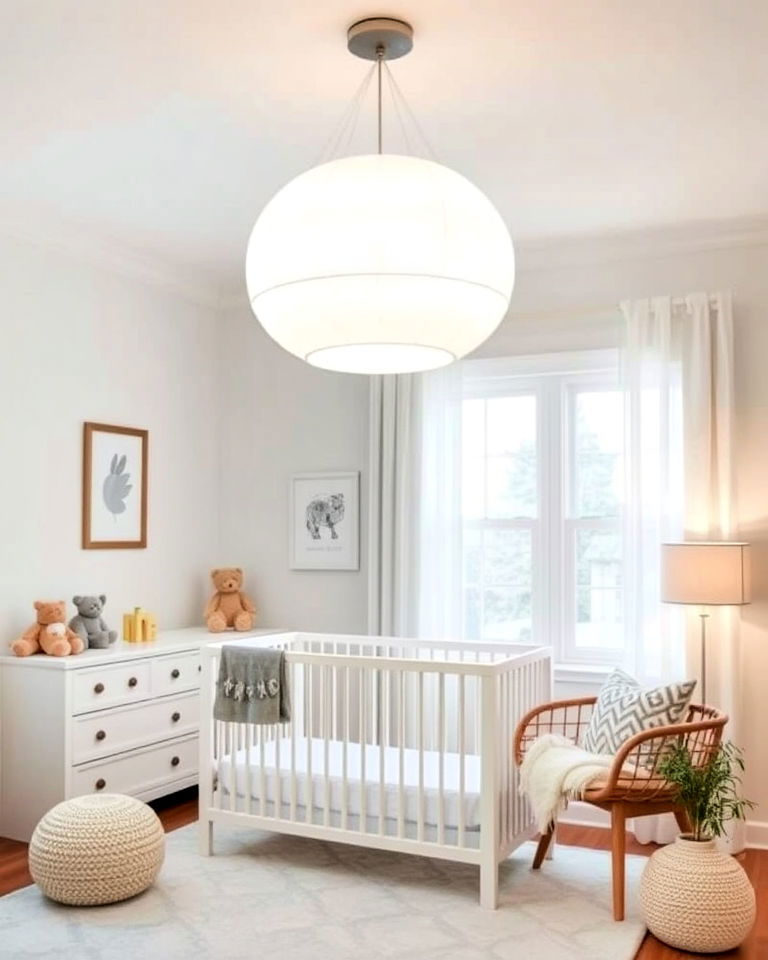 unique statement white pendant light - 15 White Nursery Ideas