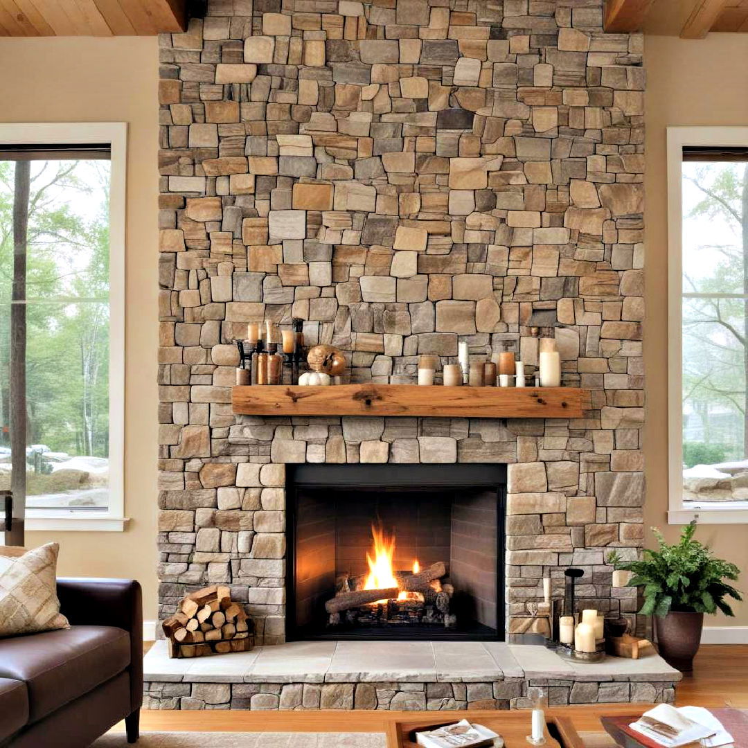 unique stone clad fireplace idea - 40 Modern Fireplace Ideas