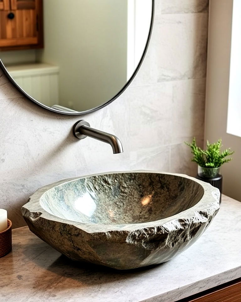 unique stone vessel sink - 20 Masculine Bathroom Ideas