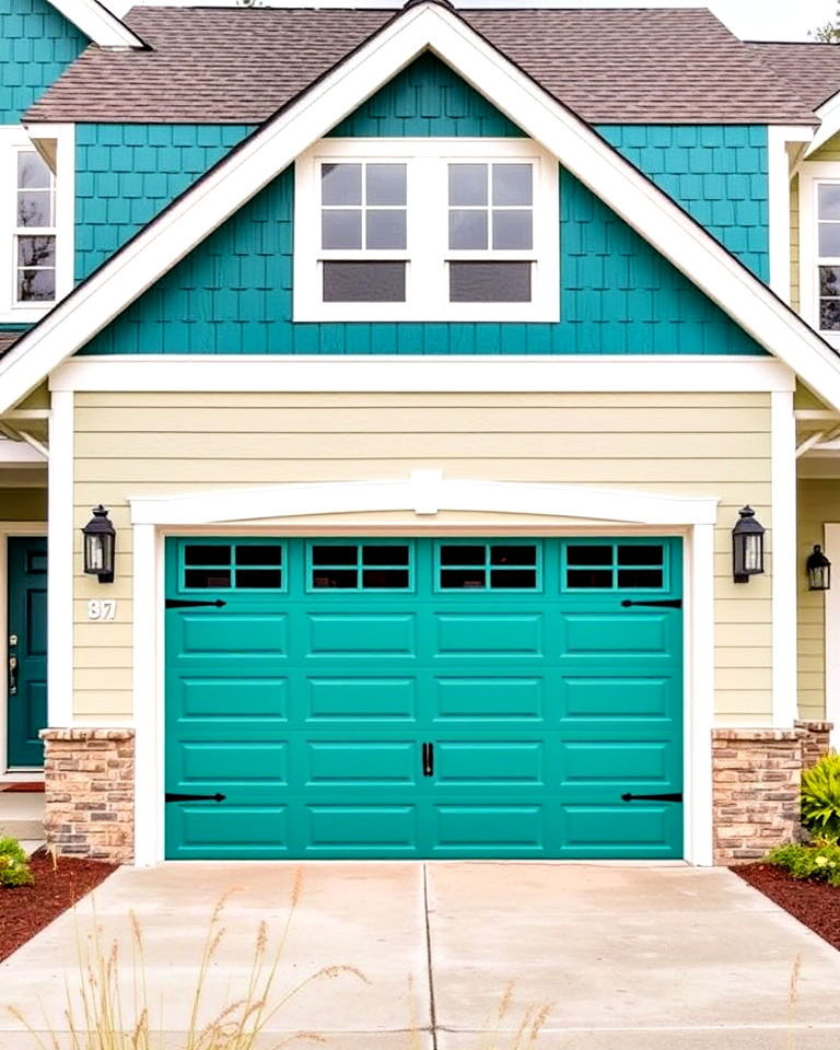 unique teal green garage door - 20 Green Garage Door Ideas