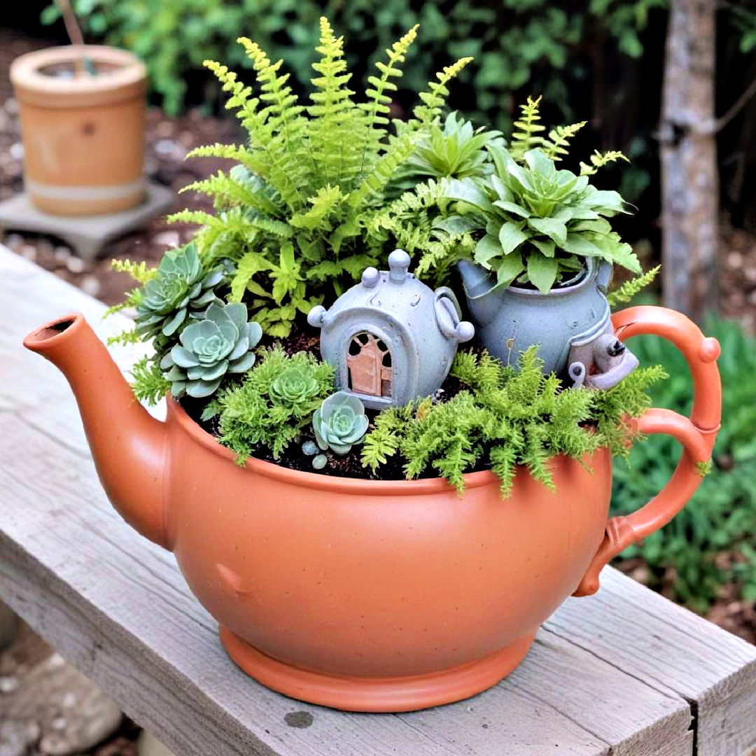 unique teapot planter - 40 Container Garden Ideas