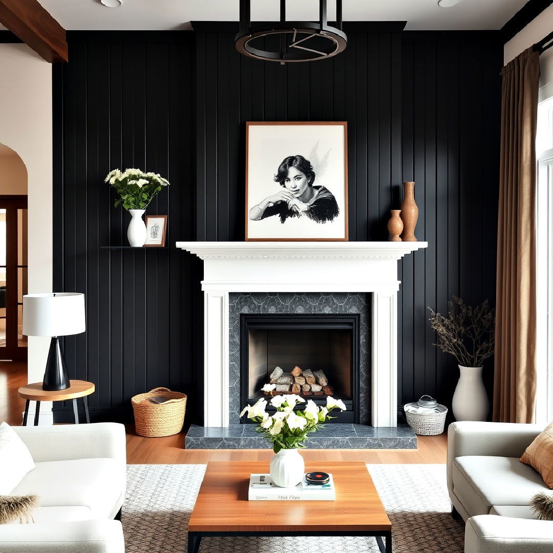 unique vertical shiplap design - 40 Black Shiplap Fireplace Ideas