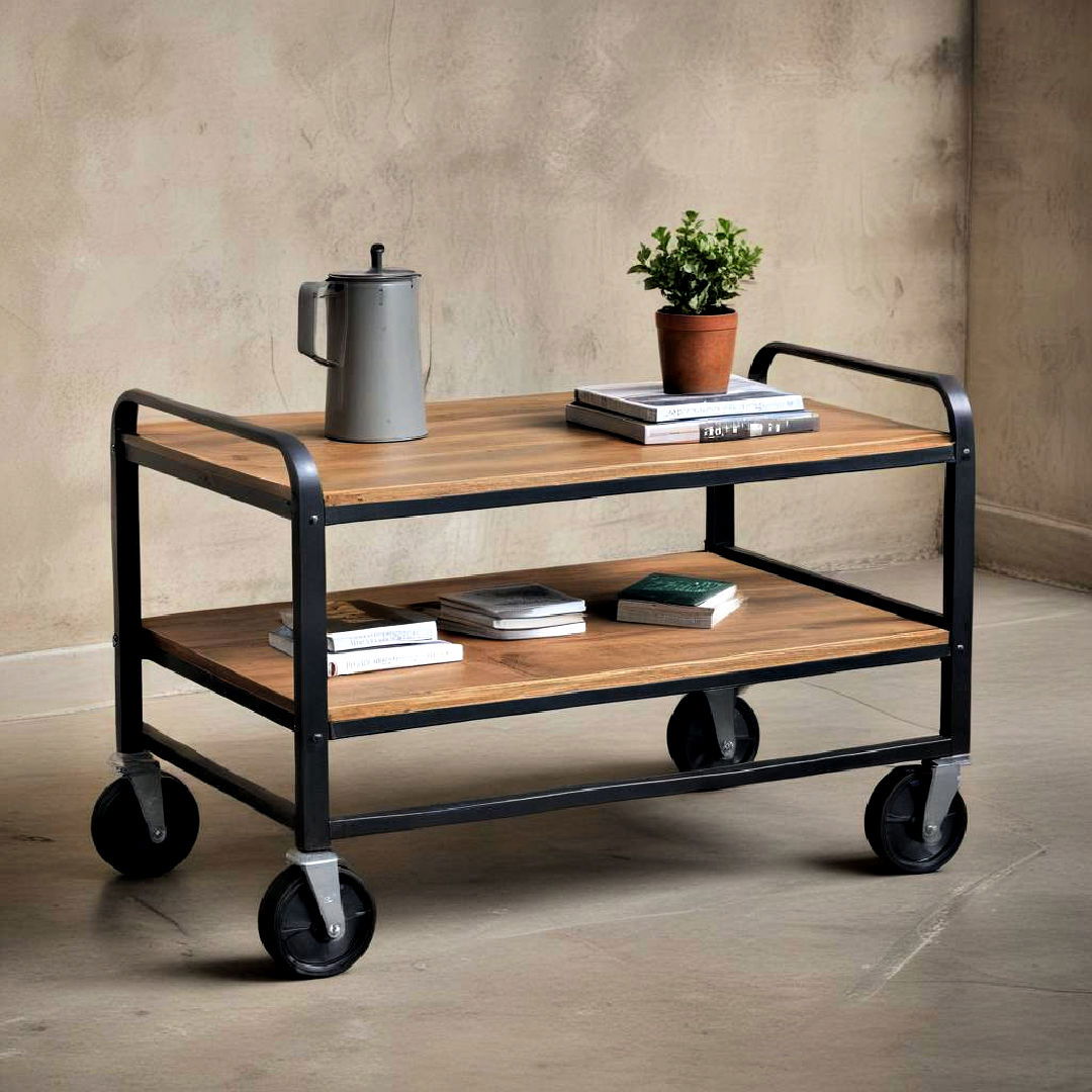 unique warehouse trolley table - 30 Industrial Decor Ideas