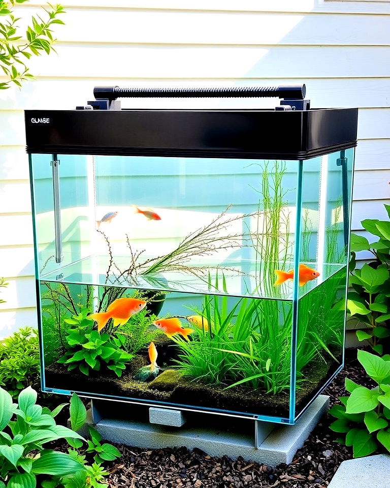 upcycled glass aquarium fish pond - 15 Container Fish Pond Ideas