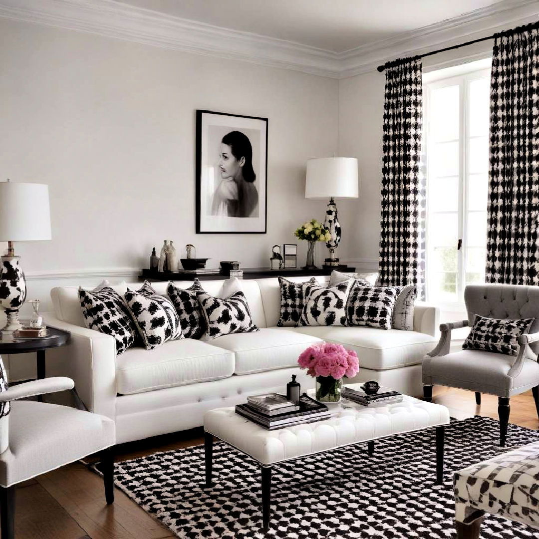 upholstered furniture for black and white living room - 30 Black and White Living Room Ideas