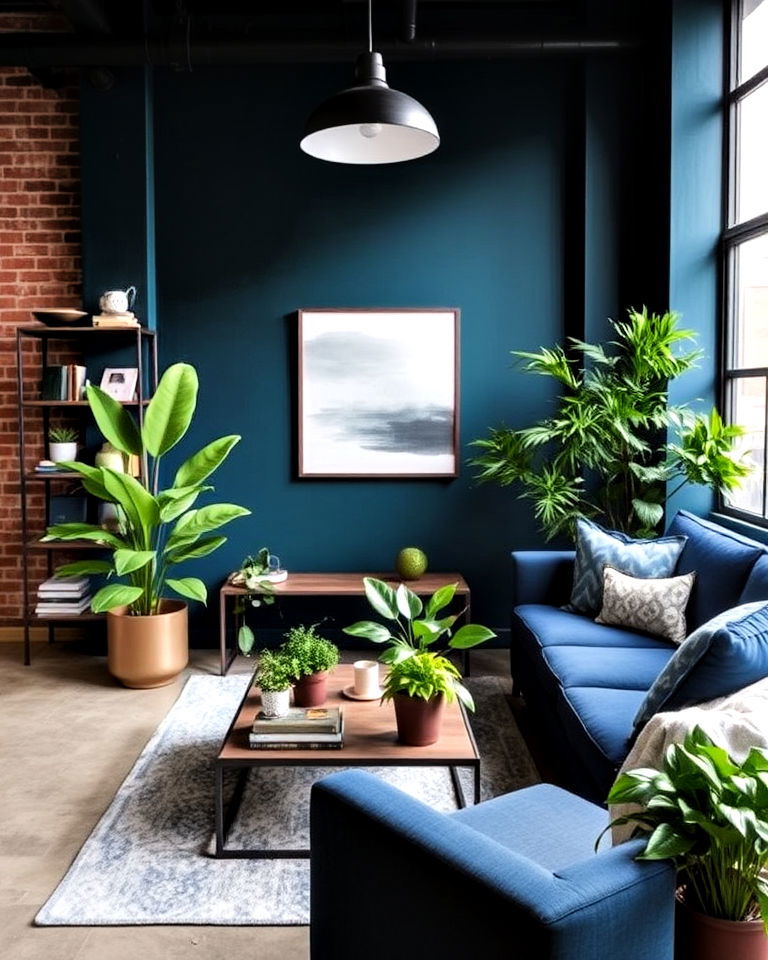 urban chic deep blue and green hues - 20 Blue and Green Living Room Ideas