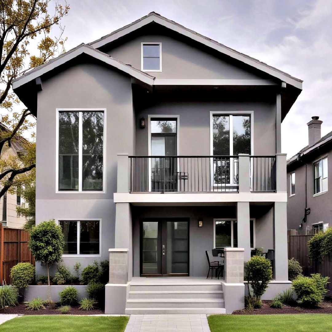 urban gray paint with glass accent - 40 Gray Exterior House Paint Ideas