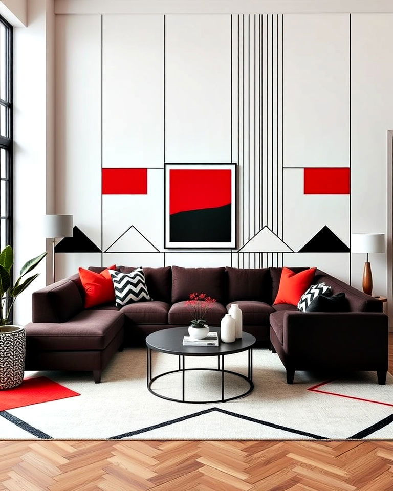 urban vibe black and red geometric patterns - 25 Black and Red Living Room Ideas
